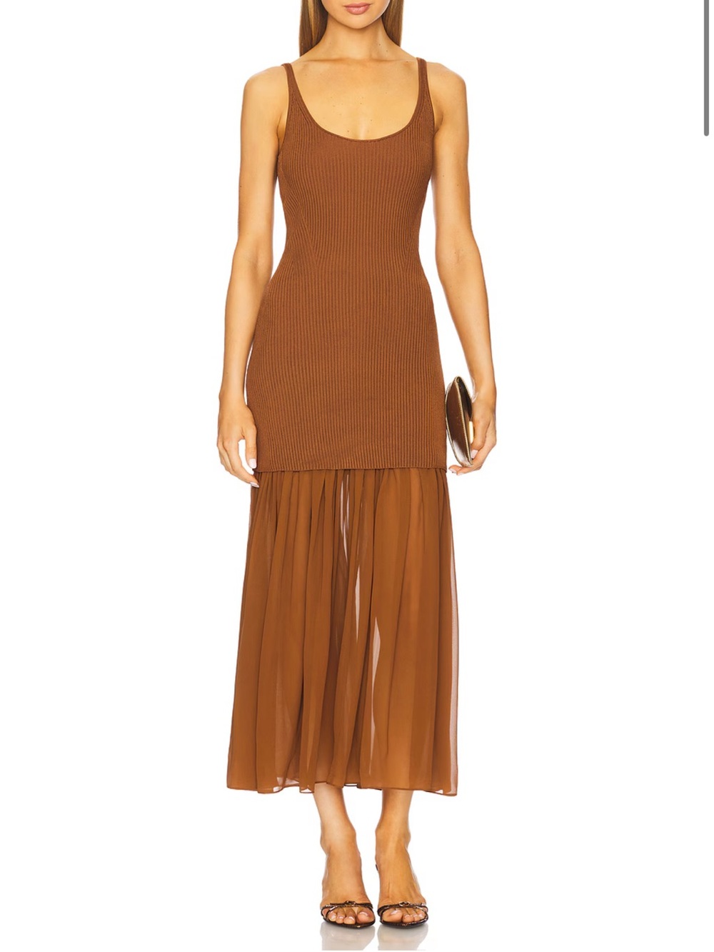 A.L.C. knitting Tank Maxi Dress in Warm Brown with Sheer silk Skirt